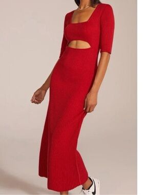 Favorite Daughter Dress Crush Cutout Knit Ribbed Maxi in Red